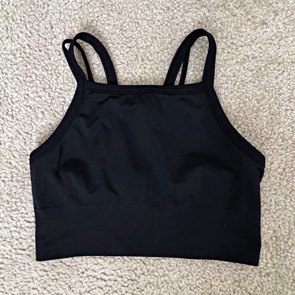 Zella Womens Large Black Double Strap Longline Sports Bra Crop Top Stretch